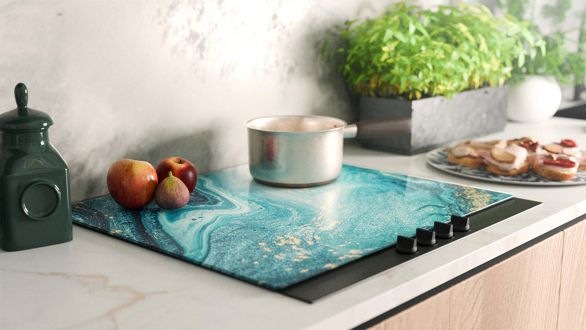 SCHNEIDEBRETT aus Glas – BLAU UND GOLD 60 x 52 cm - Türkis, Glas (60/0.4cm) - ALLboards