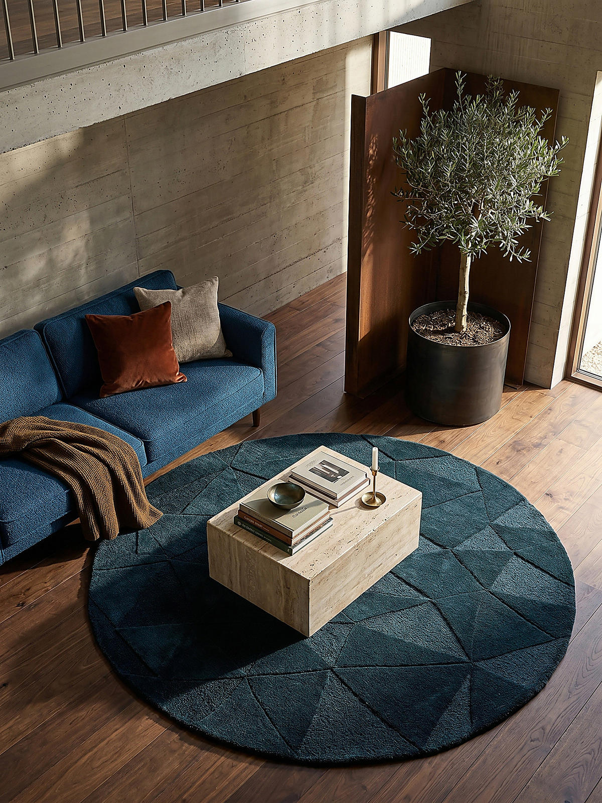 WOLLTEPPICH DEBEN, geometrisch, Petrol, Ø 160 cm - Blau, Textil (160/160cm) - KADIMA DESIGN