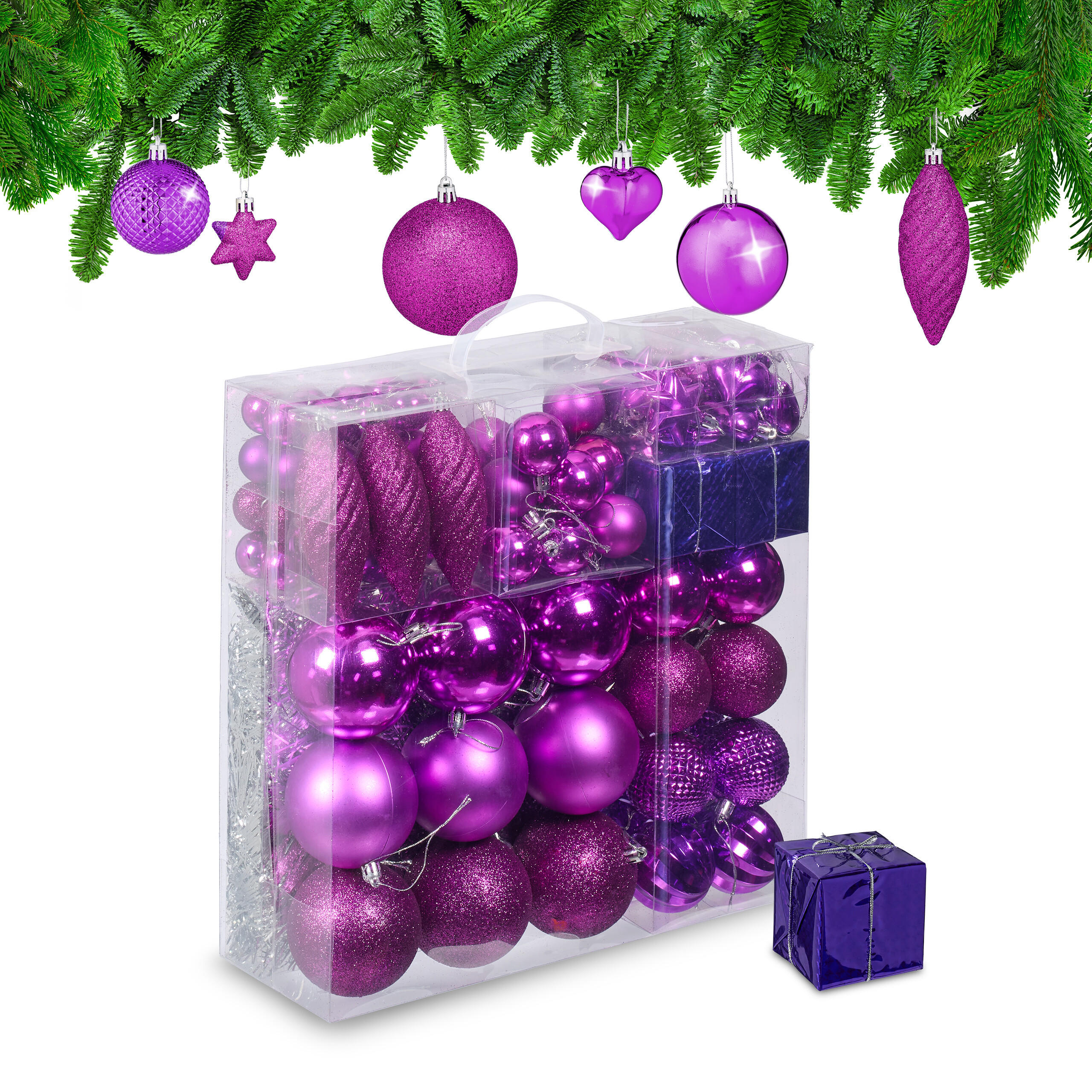 WEIHNACHTSKUGELN-SET 110-tlg. - Pink, Kunststoff (8/9/8cm) - Relaxdays
