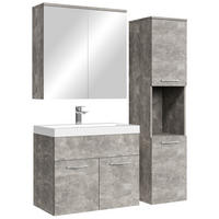 BADMÖBEL-SET Montreal 4 Teile Spiegelschrank Beton Grau - 60 x 35 x 51 cm - Grau, Holz (60/51/35cm) - Badplaats