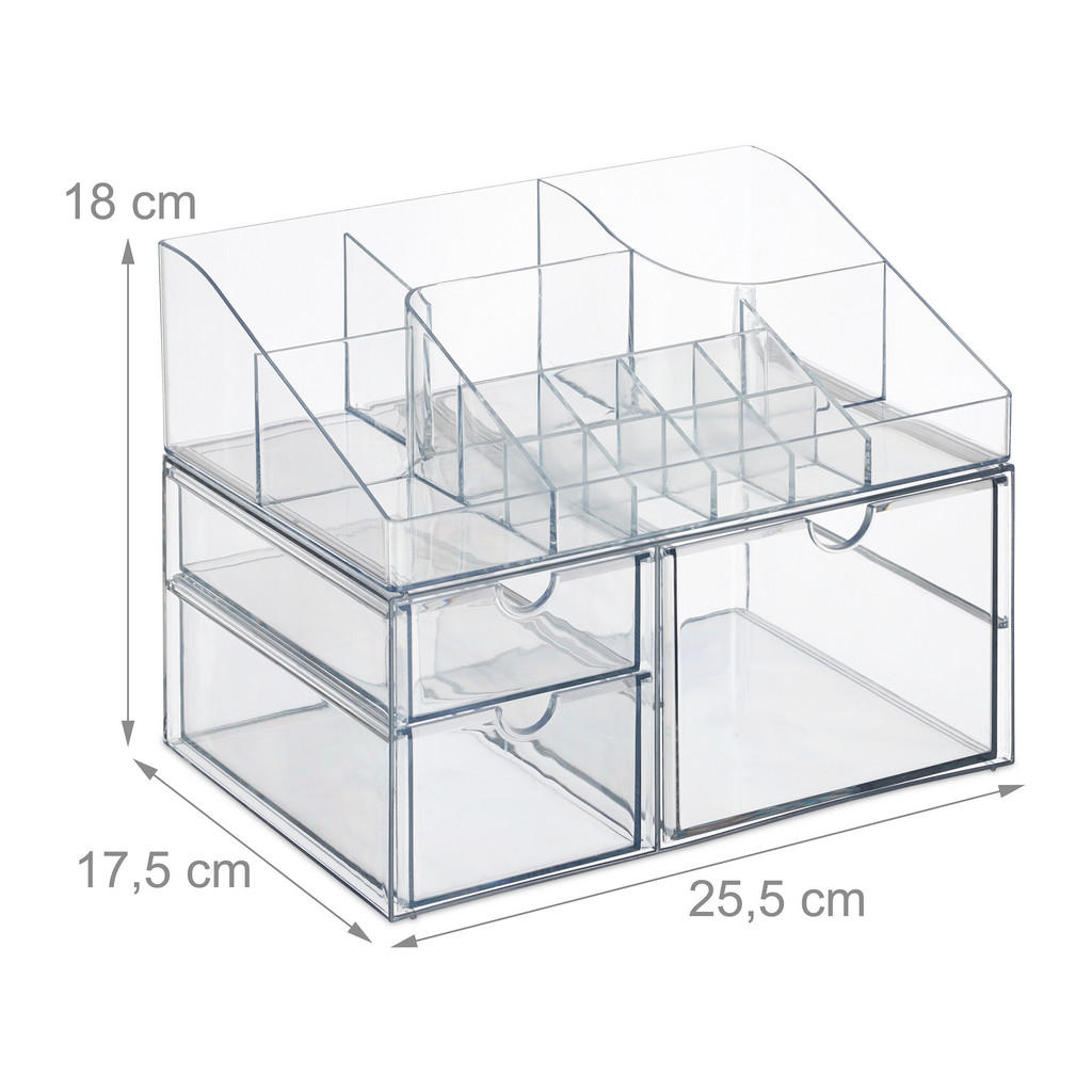 Thumbnail - Relaxdays Make-Up-Organizer, Transparent, Kunststoff, 25.5x18x17.5 cm, Badaccessoires, Waschplatzzubehör, Kosmetikdosen