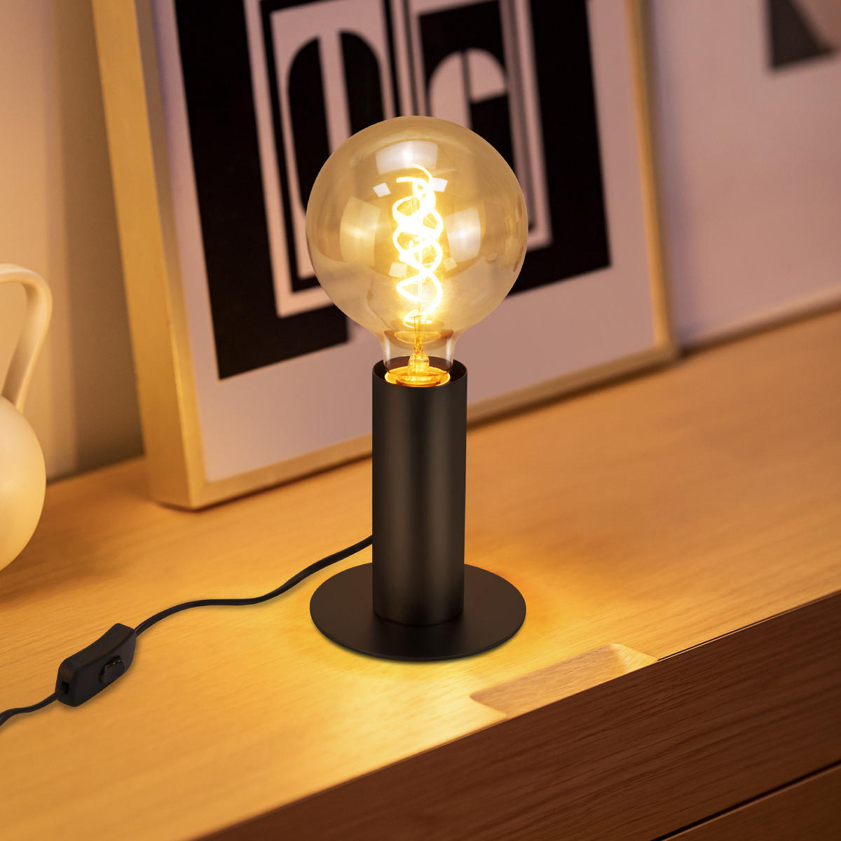 TISCHLEUCHTE Naughton - Schwarz, Metall (13/13/15cm) - Nettlife