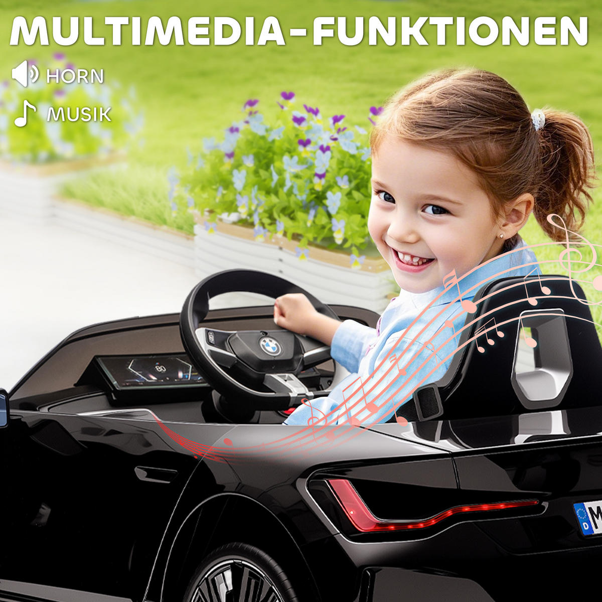 KINDERAUTO DE-06244 aufladbar mit Fernbedienung und Multimedia-Player Schwarz - Schwarz, Kunststoff/Metall (115/67/45cm) - ComfortXL