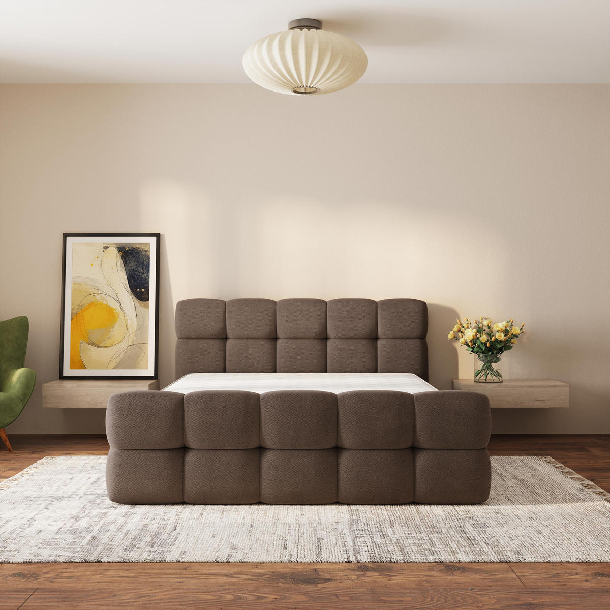 ČALOUNĚNÁ POSTEL ELIZJA 140x200 cm, s úložným prostorem, Hnědá - SORO 28 - hnědá, dřevo/textil (140/200cm) - MASSENO