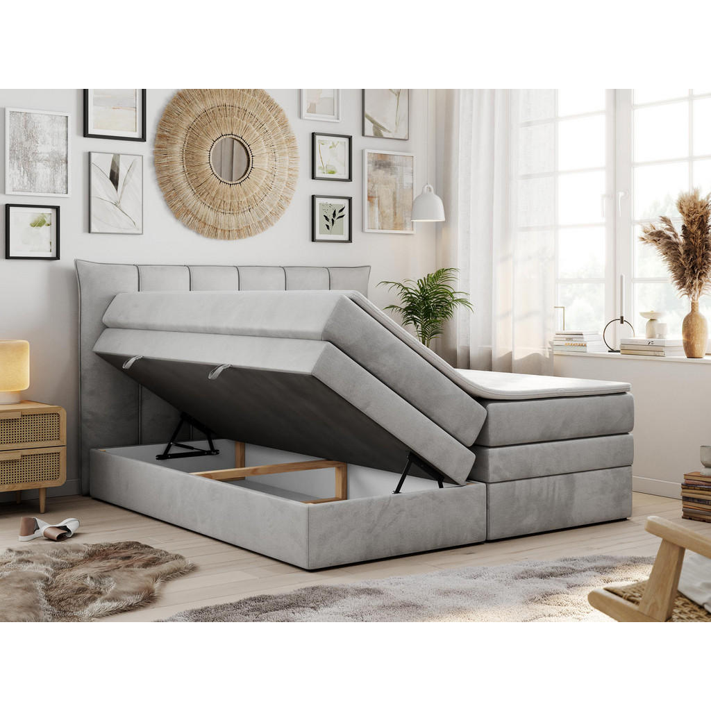 Thumbnail - MKS Boxspringbett, Hellgrau, Textil, 2-Sitzer, H3, Rechteckig, 160x200 cm, Schlafzimmer, Betten, Boxspringbetten