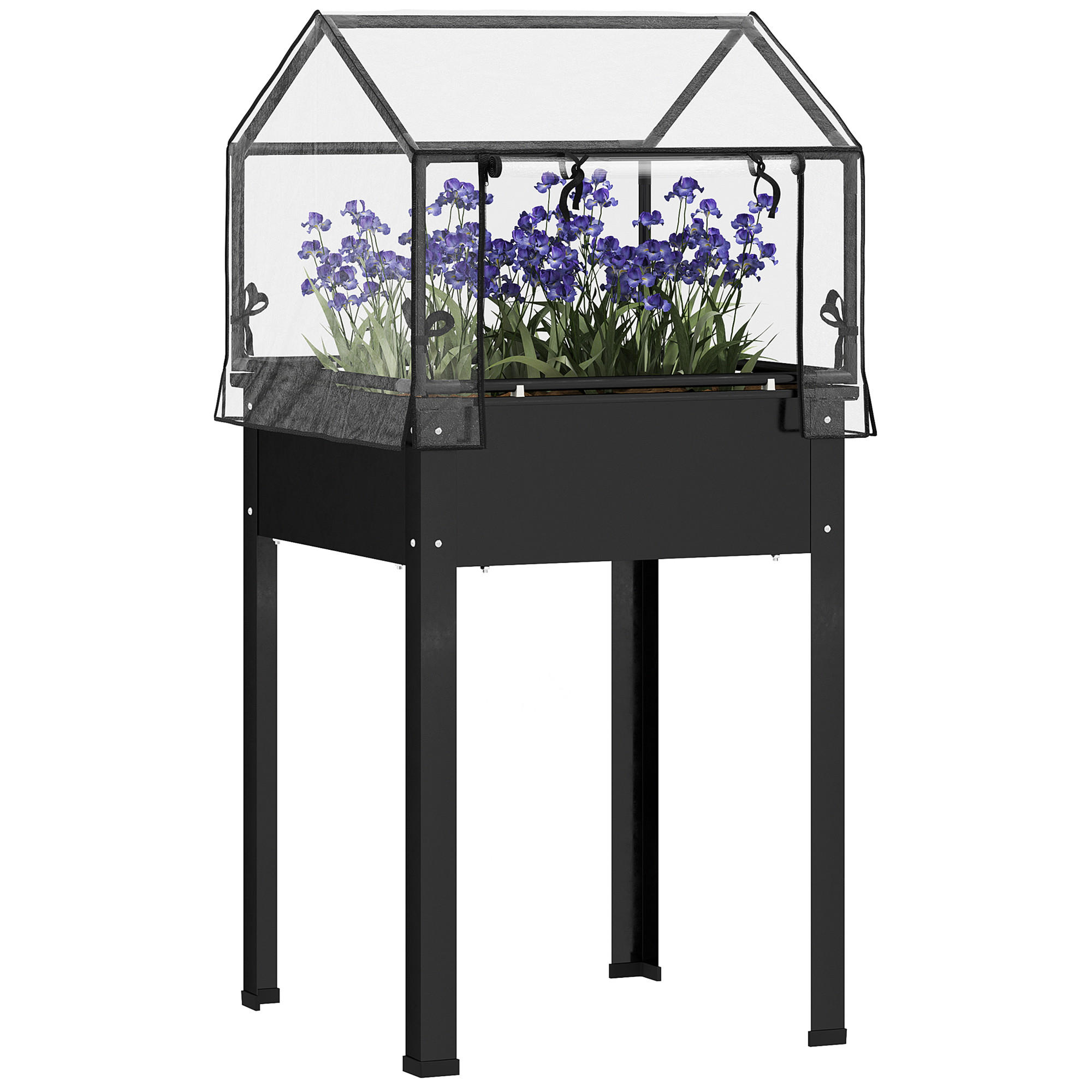 HOCHBEET mit Abdeckung - Schwarz, Metall (60/120/60cm) - Outsunny