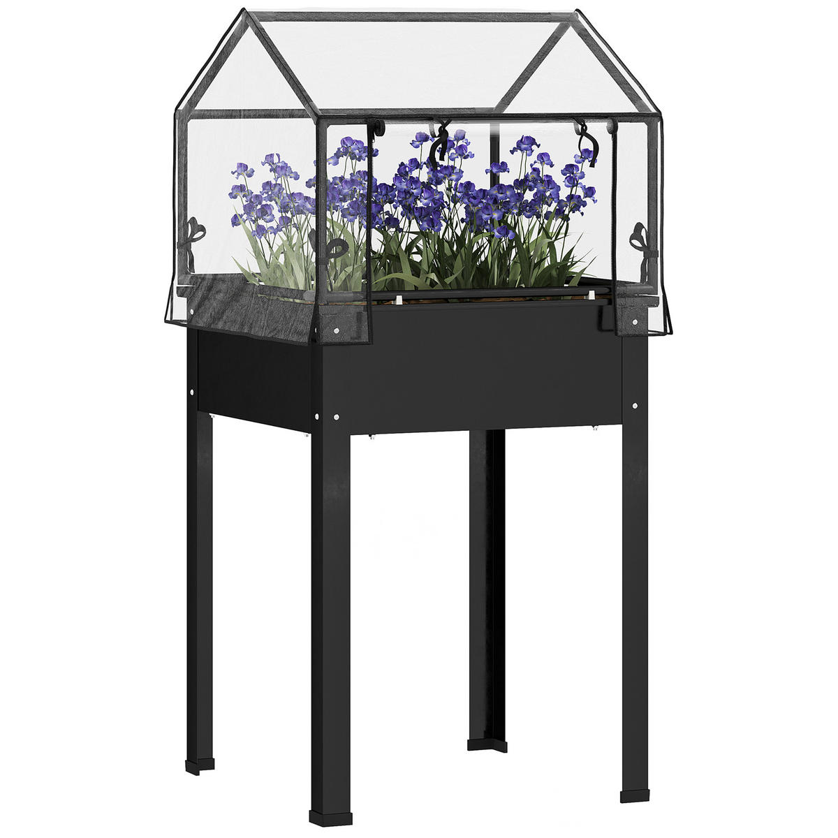 HOCHBEET mit Abdeckung - Schwarz, Metall (60/120/60cm) - Outsunny