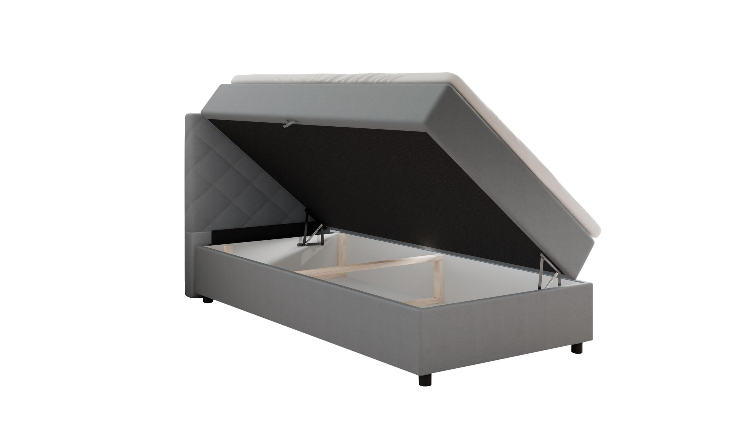 BOXBETT Diamaro 100x200 cm mit Bettkasten und Topper - Hellgrau - Hellgrau, Holz (100/215cm) - Panda Möbel