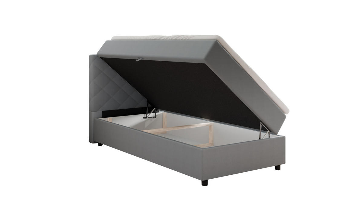BOXBETT Diamaro 100x200 cm mit Bettkasten und Topper - Hellgrau - Hellgrau, Holz (100/215cm) - Panda Möbel