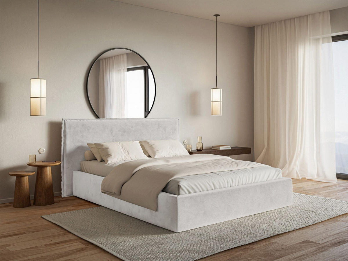 POLSTERBETT Softie Hellgrau Velours 140x200 - Hellgrau, Textil (140/200cm) - Selsey
