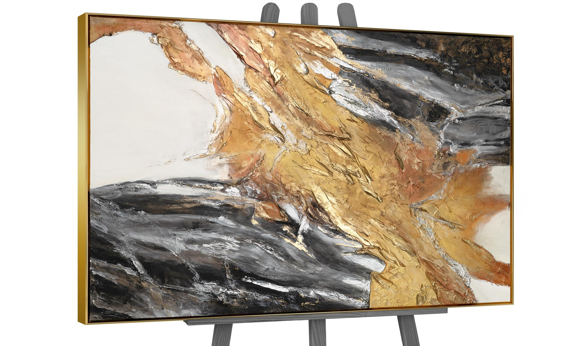 GEMÄLDE Goldene Symphonie II Schattenfugenrahmen Gold 180x120 cm - Goldfarben, Holz (180/120cm) - YS-art gallery