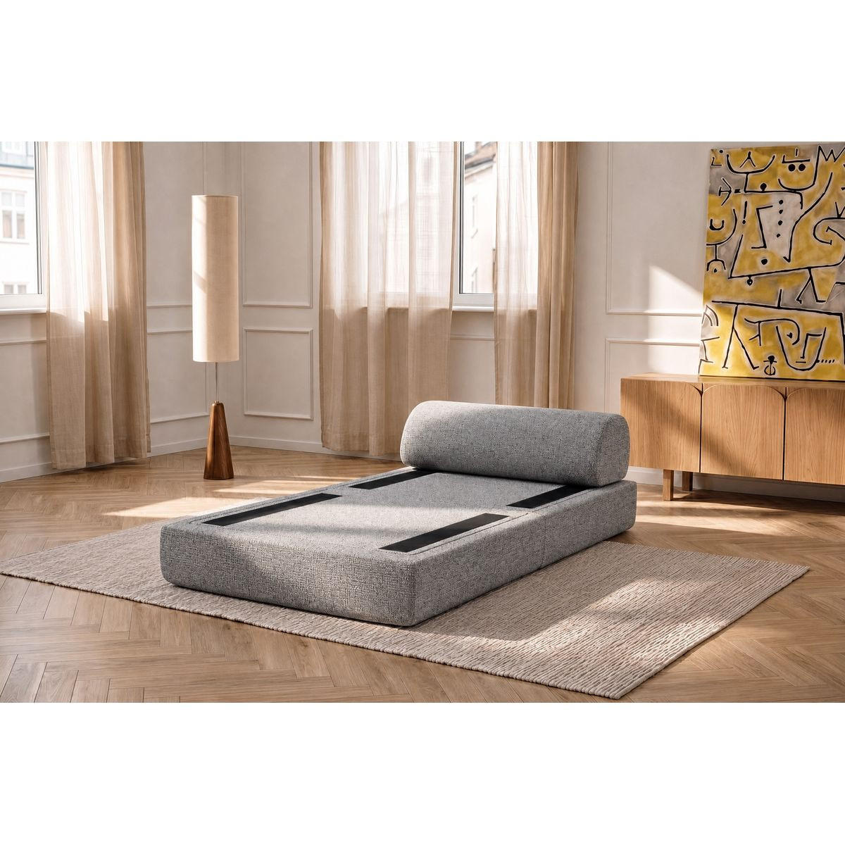 VERWANDLUNGSSESSEL aus grauem Tweed - Grau, Textil (95/70.5/95cm)