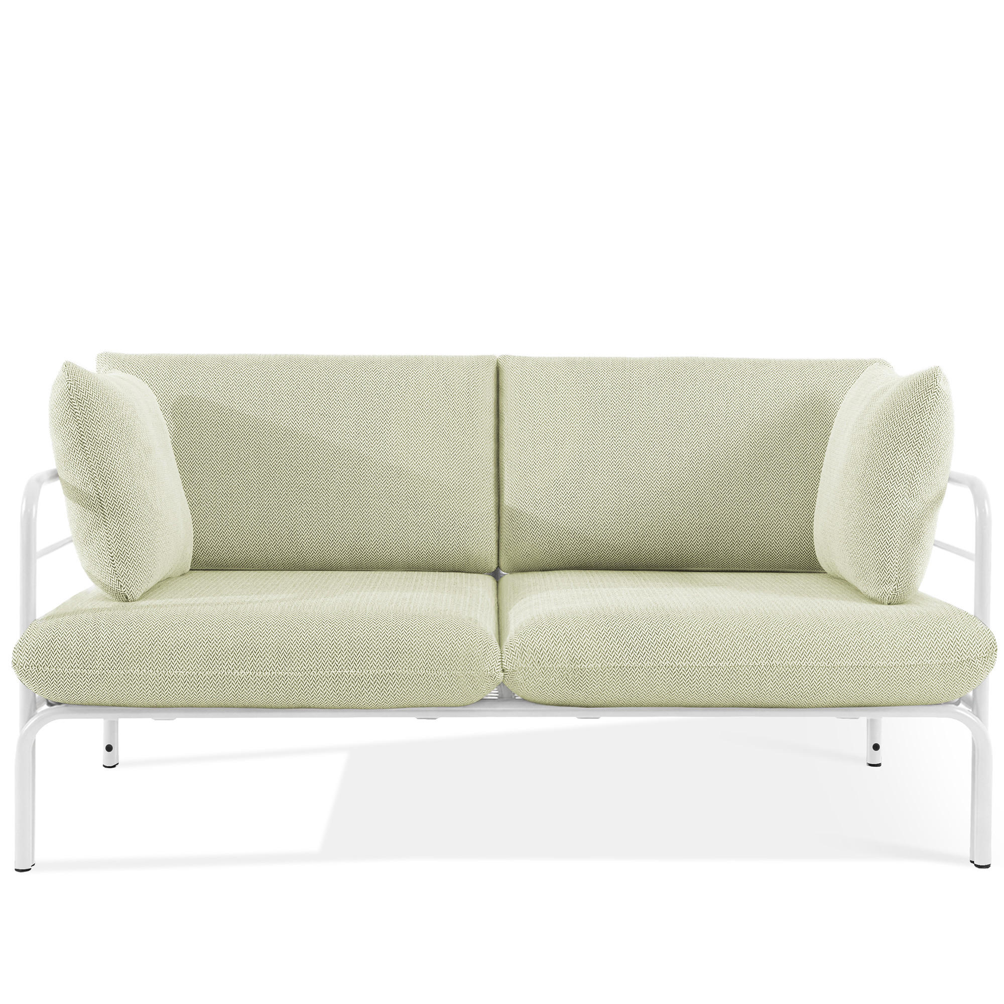 GARTENSOFA RAMBE 2-Personen mit Kissen, Weiß - Weiß/Hellgrün, Textil/Metall (150/80/80cm) - KONSIMO®