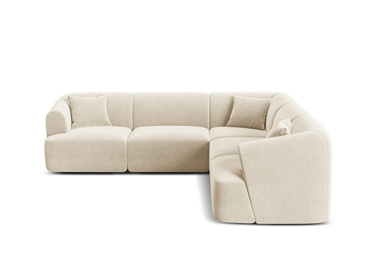 SYMMETRISCHES-MODULARES-ECKSOFA Campi aus Samt leichtes beige 6 Sitzplätze - Creme, Textil (255/255cm) - Cosmopolitan Design