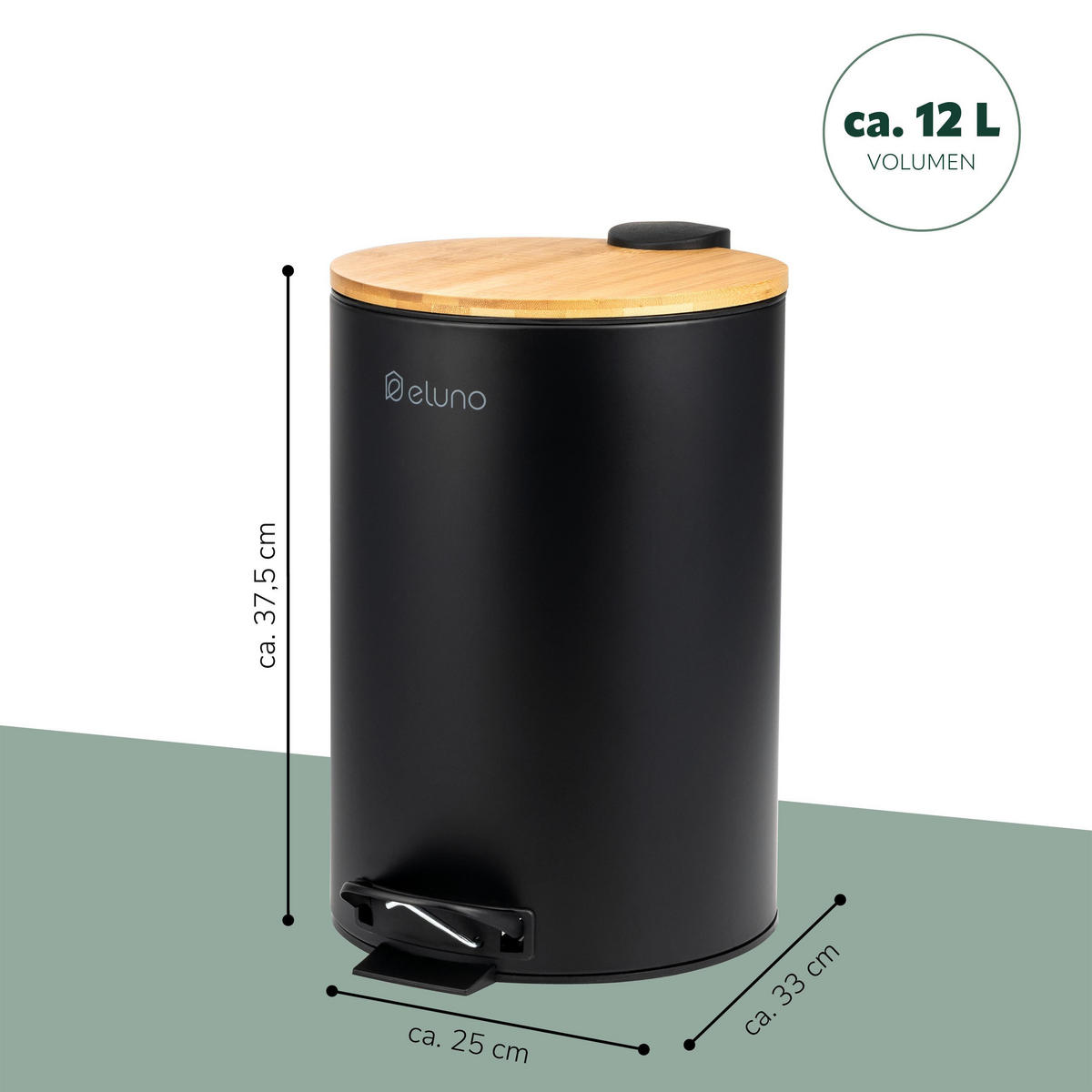 ABFALLEIMER 12 Liter, schwarz, Metall - Schwarz, Metall (25/37.5/33cm) - eluno