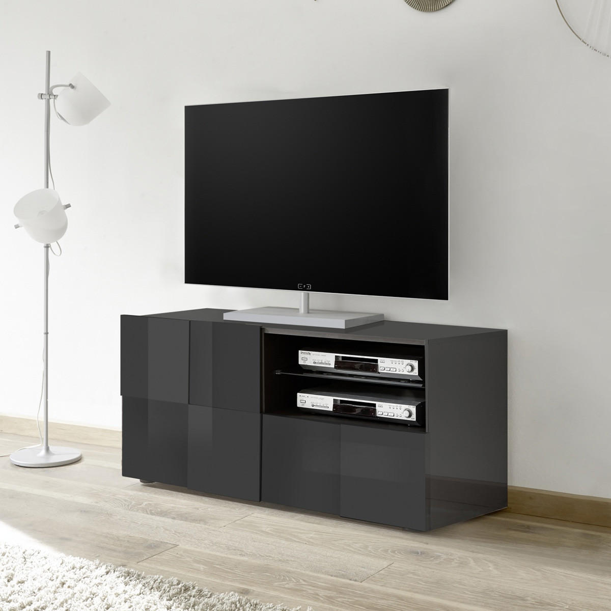 TV-MÖBEL klein 1 Tür und 1 Schublade L121 cm - Dama - Anthrazit, Holzwerkstoff (42/57/121cm) - Calicosy