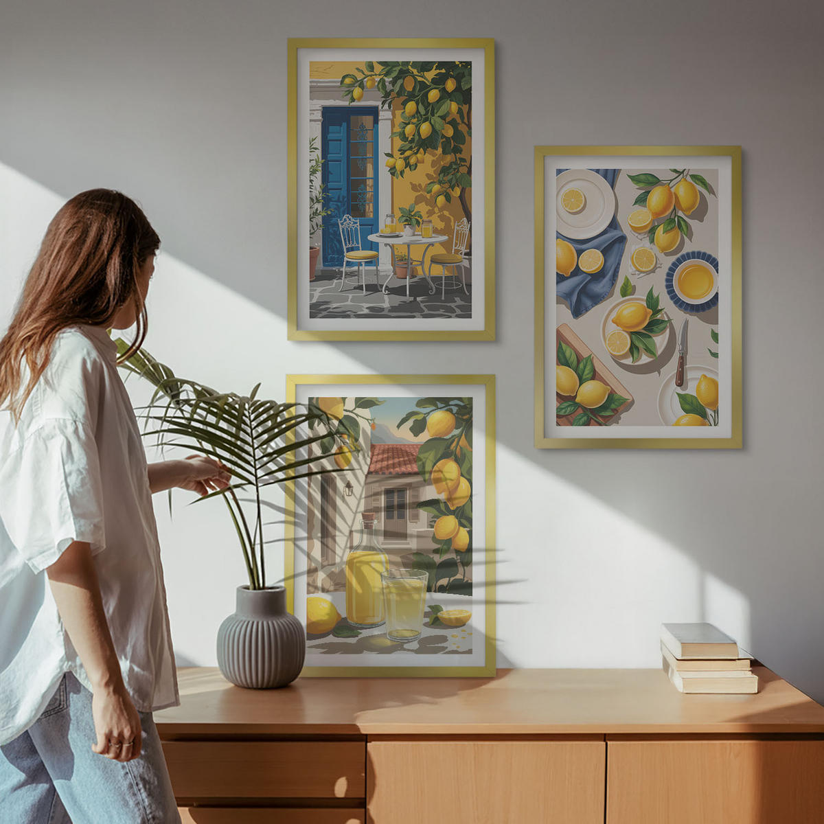 BILDER SET 3er Set - 40x60 cm Goldrahmen - Zitronengarten mit Getränken - Goldfarben, Kunststoff (40/60cm) - TULUP
