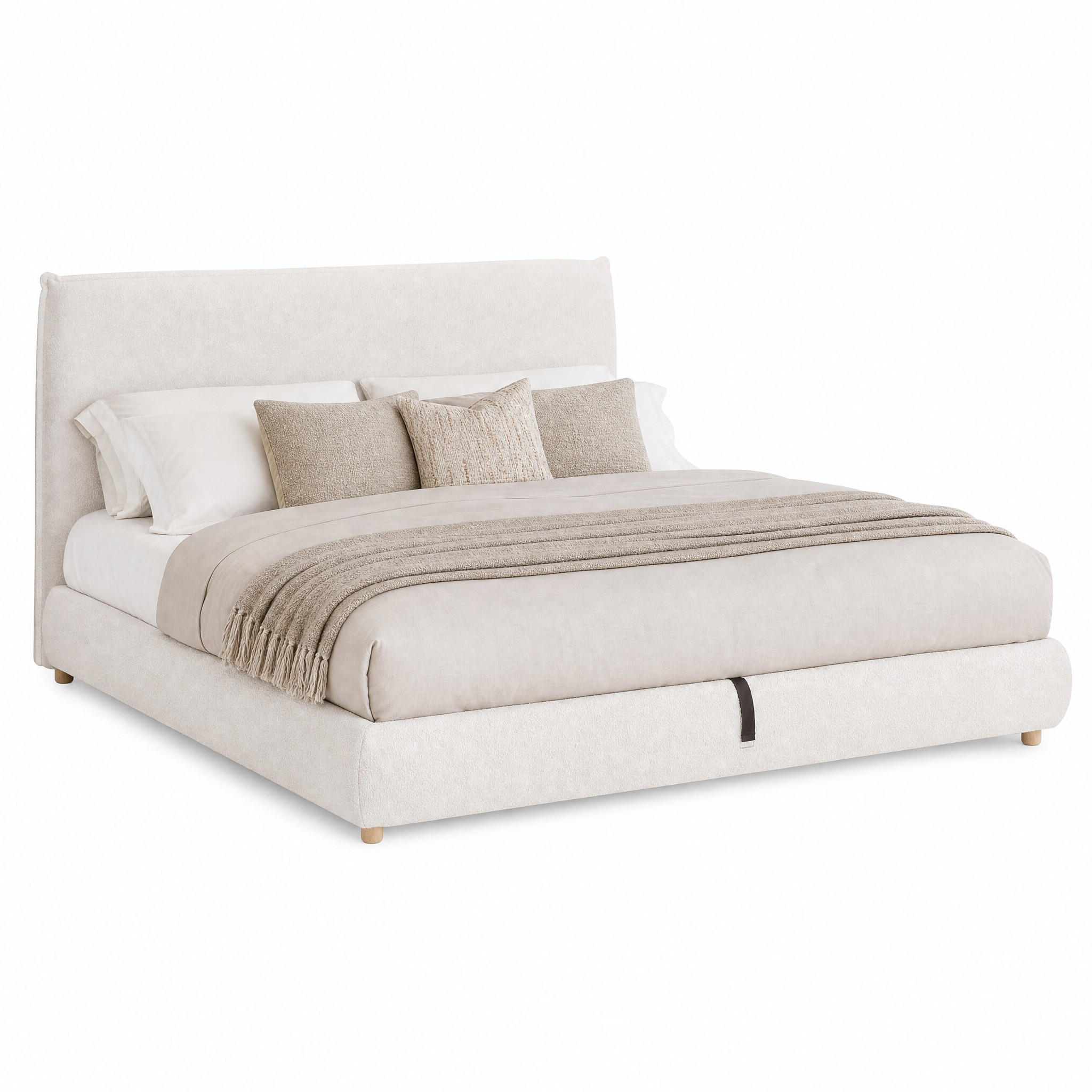 BETT mit Stauraum und Lattenrost 180x200 cm Bouclé Weiß - Weiß, Metall (180/200cm) - Meubliv