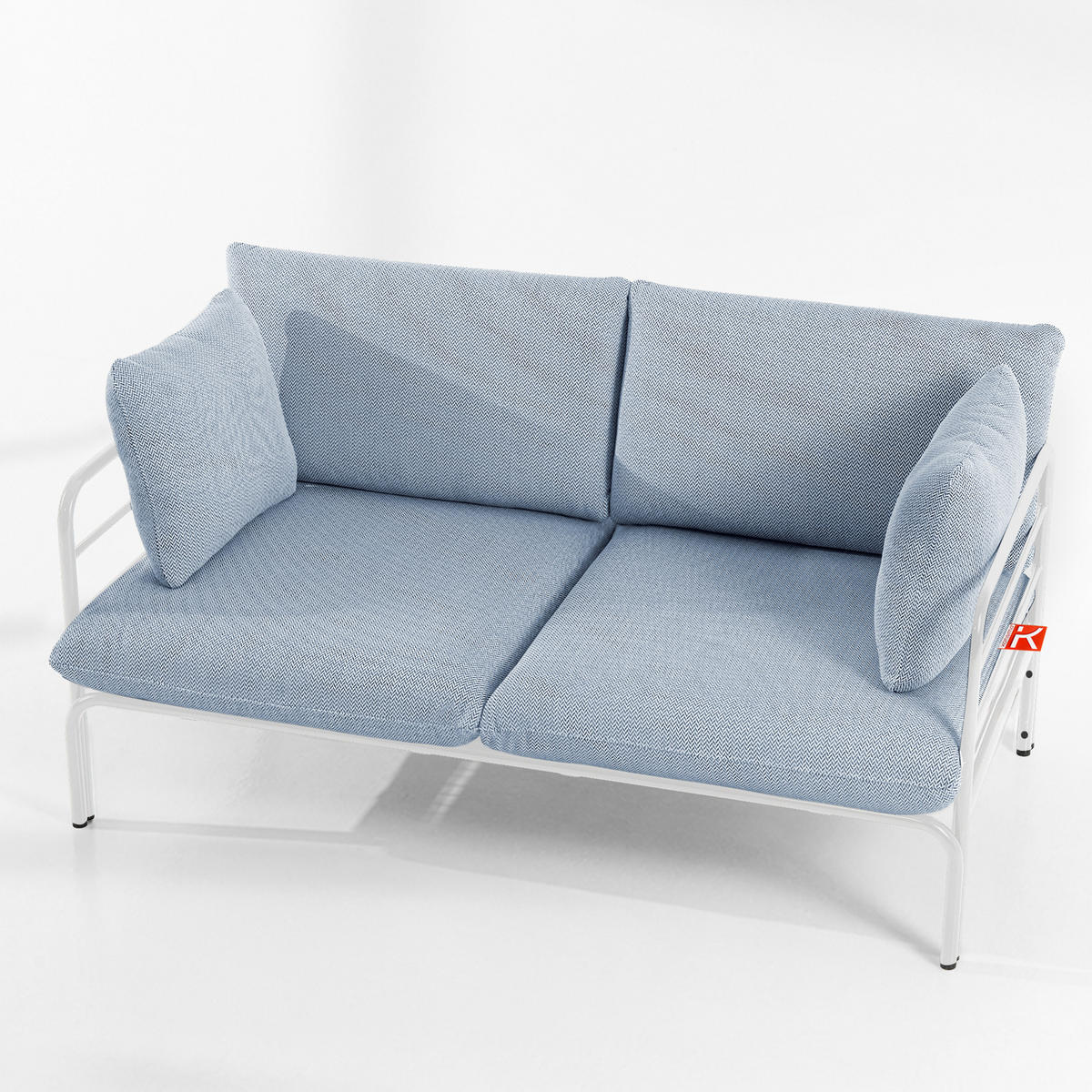 GARTENSOFA RAMBE 2-Personen mit Kissen, Weiß - Weiß/Hellblau, Textil/Metall (150/80/80cm) - KONSIMO®