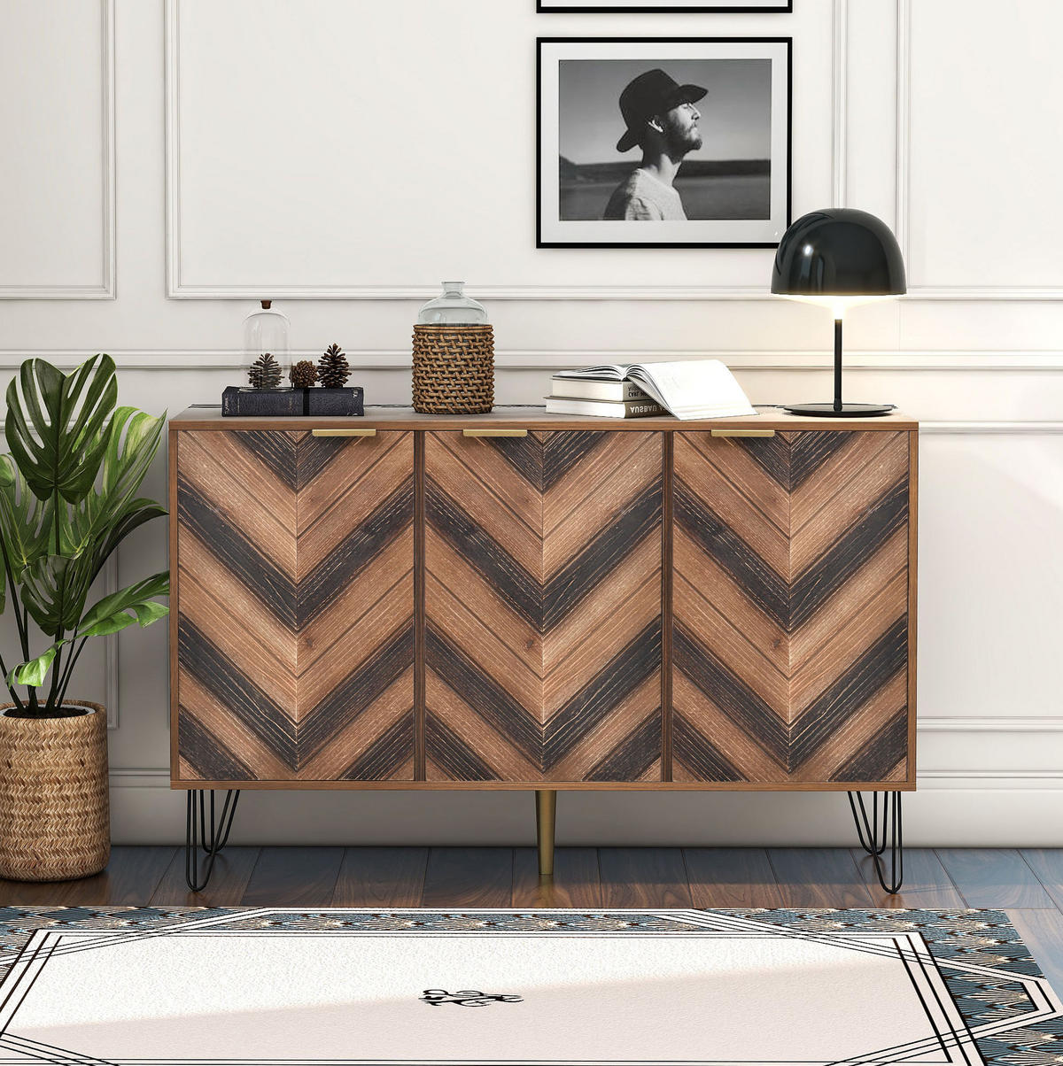 SIDEBOARD mit 3 Türen 120 cm Particle Board Natural - Braun, Holzwerkstoff (120/76.5/38cm) - Meubliv