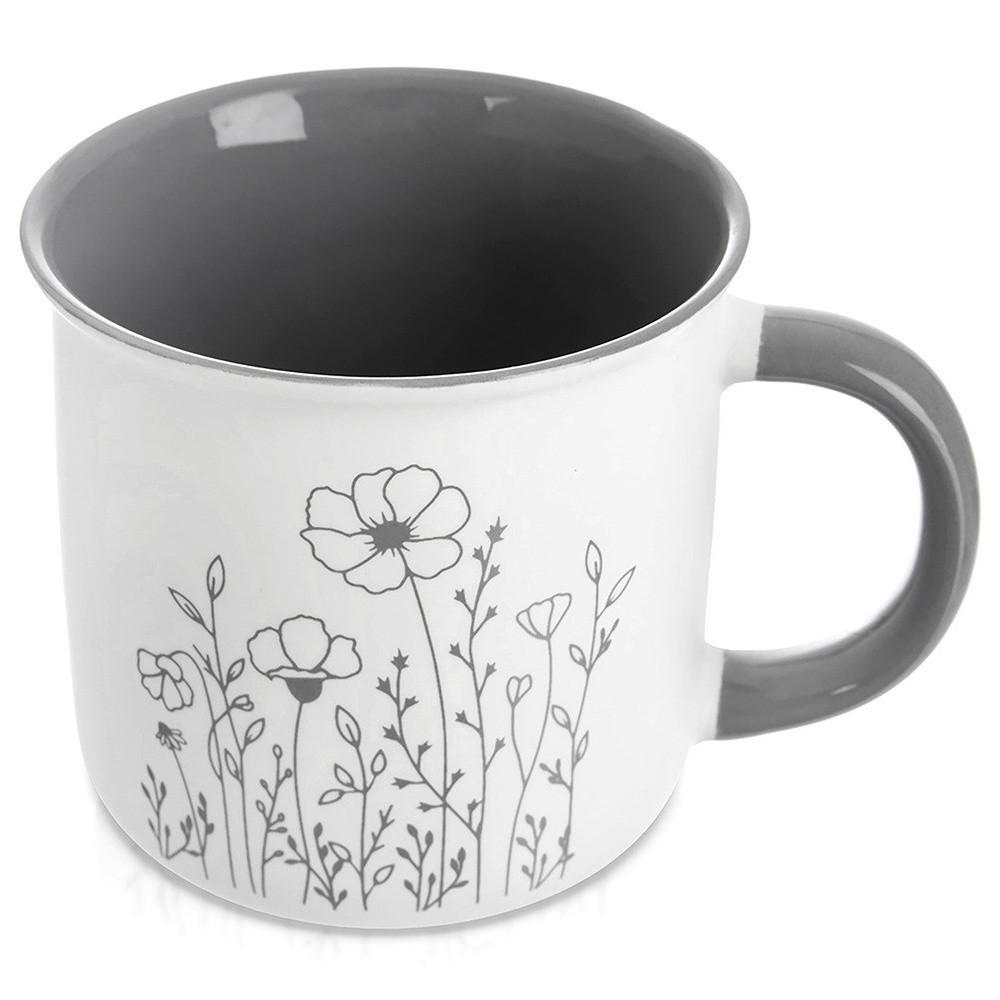 PORZELLANBECHER FLORAL, Porzellan, weiß/grau, 400 ml - Weiß, Keramik (0.4L) - Orion 