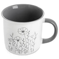 PORZELLANBECHER FLORAL, Porzellan, weiß/grau, 400 ml - Weiß, Keramik (0.4L) - Orion 