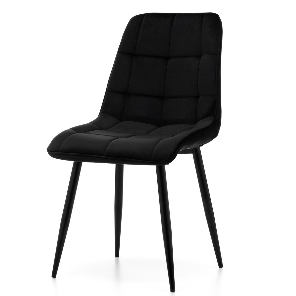 STUHL CHIC gespolsterter mit Steppung - schwarz - Samt Velours - Schwarz, Metall (50/88/47cm) - NEW HOME