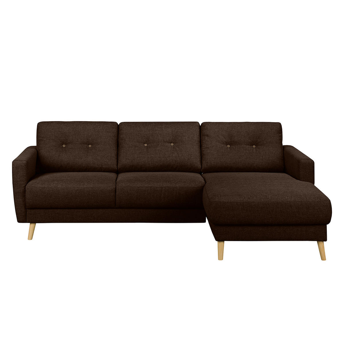 ECKSOFA mit Longchair - Hellbraun/Dunkelbraun, Holz/Textil (233/148cm) - home24