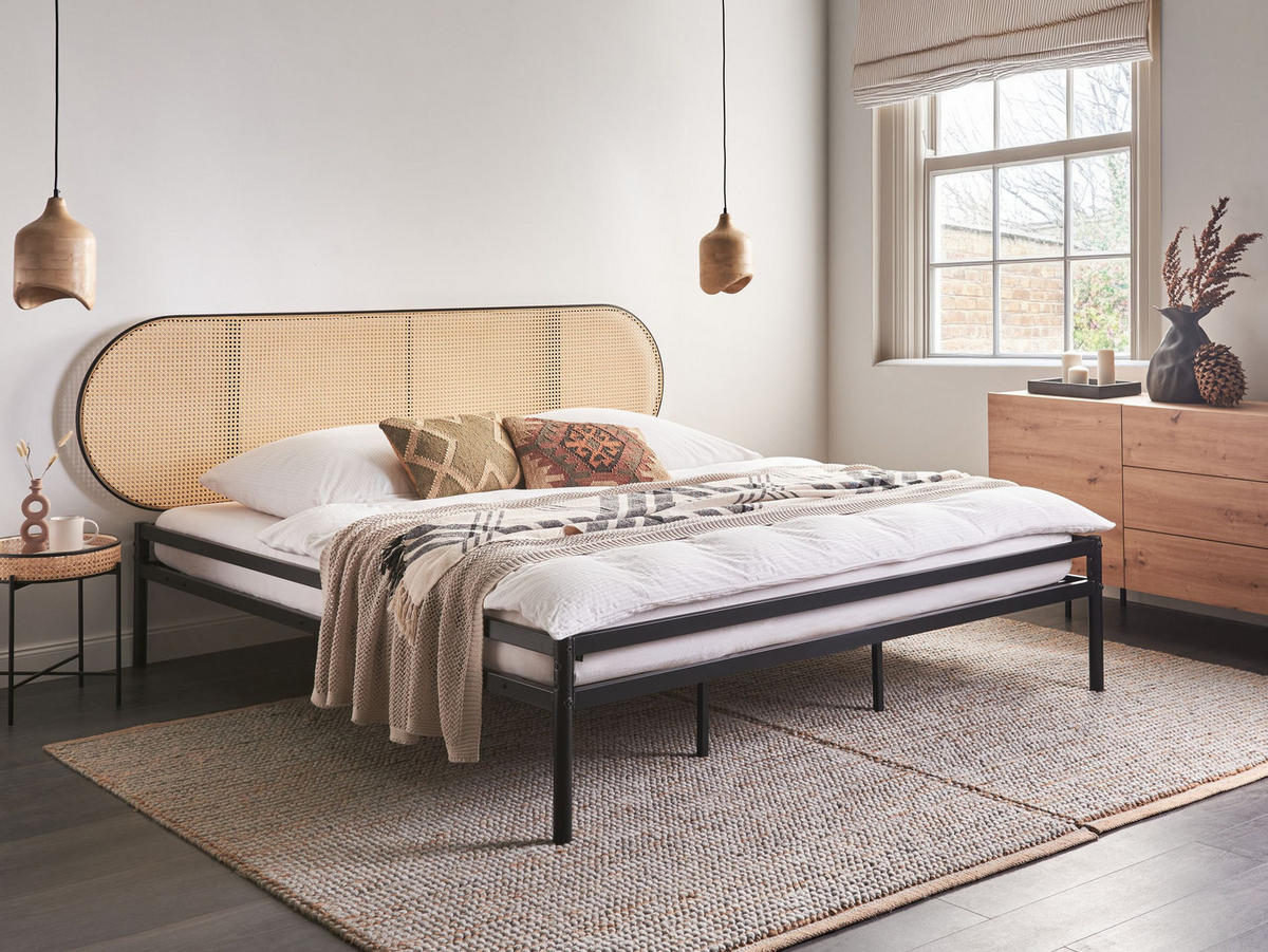 BETT mit Lattenrost 180/200 cm Hellbraun Boulin - Hellbraun/Schwarz, Metall (180/200cm) - Beliani