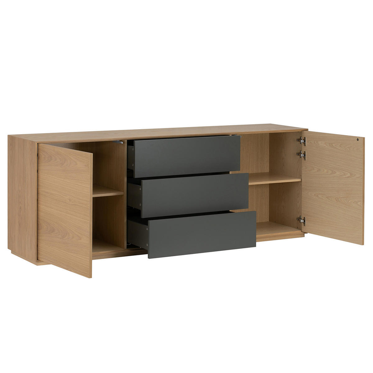 SIDEBOARD - Eiche / Dunkelgrau - Eichefarben/Dunkelgrau, Holzwerkstoff (200/75/45cm) - home24