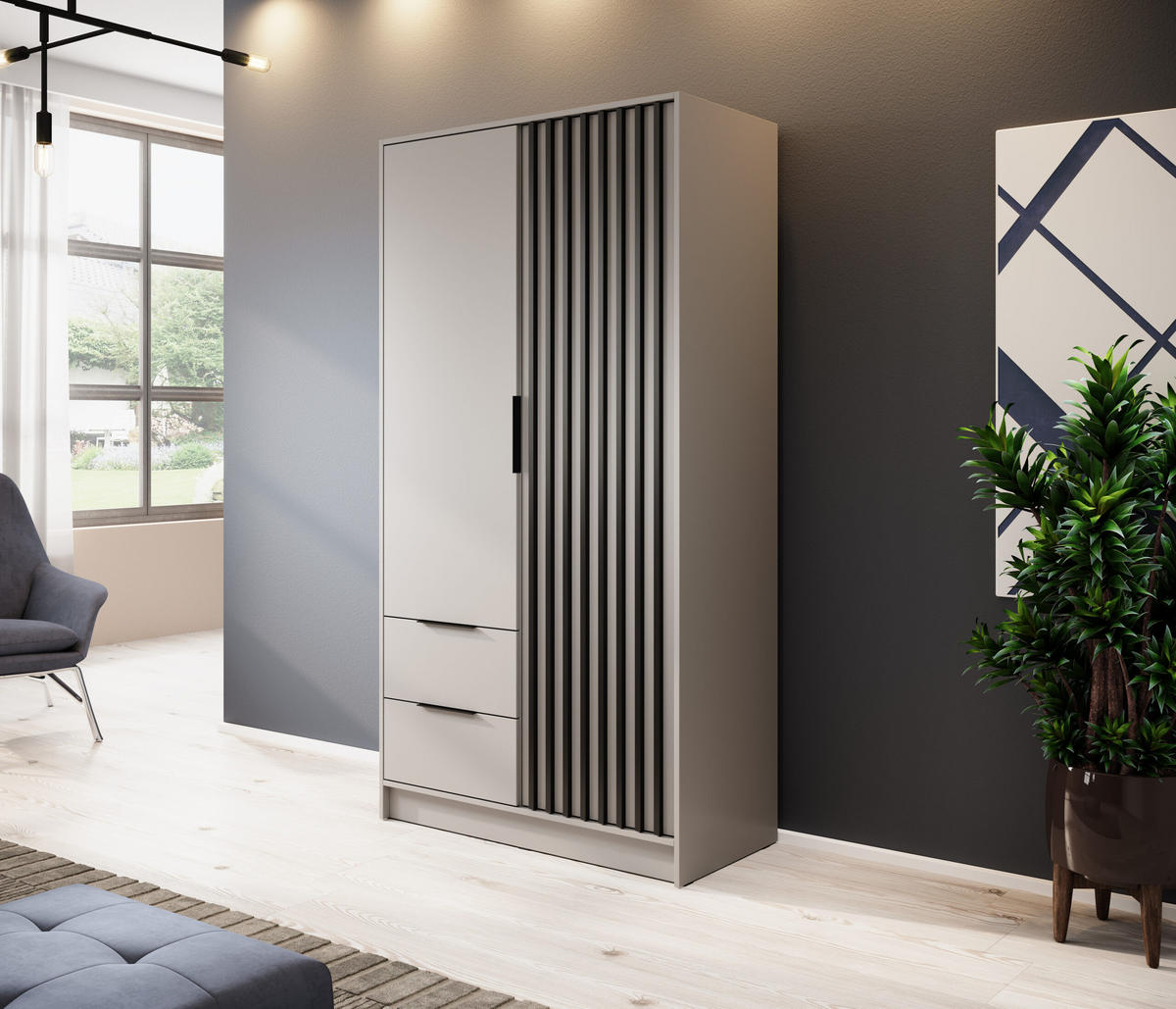 DREHTÜRENSCHRANK - John 2D ohne Spiegiel - Kaschmir - Kaschmir, Holzwerkstoff/Metall (105/200/51cm) - Möblo