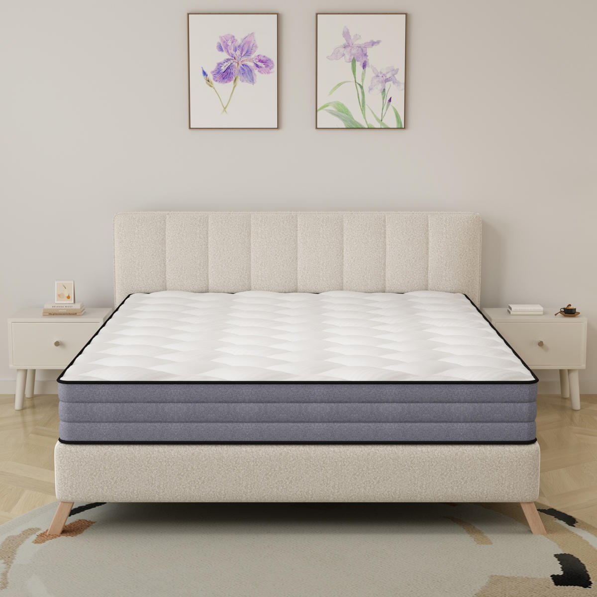 TASCHENFEDERKERNMATRATZE 140/200 cm Weiß + Grau 23 cm hoch, Härtegrad H3, 7 Zonen Matratze - Weiß, Textil (140/200cm) - Oxeza