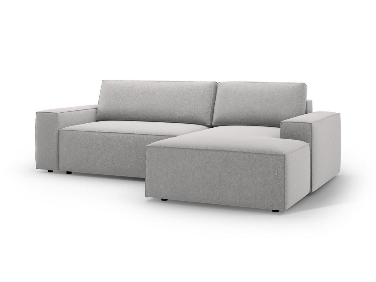 AUSKLAPPBARES-ECKSOFA rechts mit Container Jodie aus strukturiertem Stoff hellgrau 3 Sitzplätze - Hellgrau, Textil (246/151cm) - Micadoni