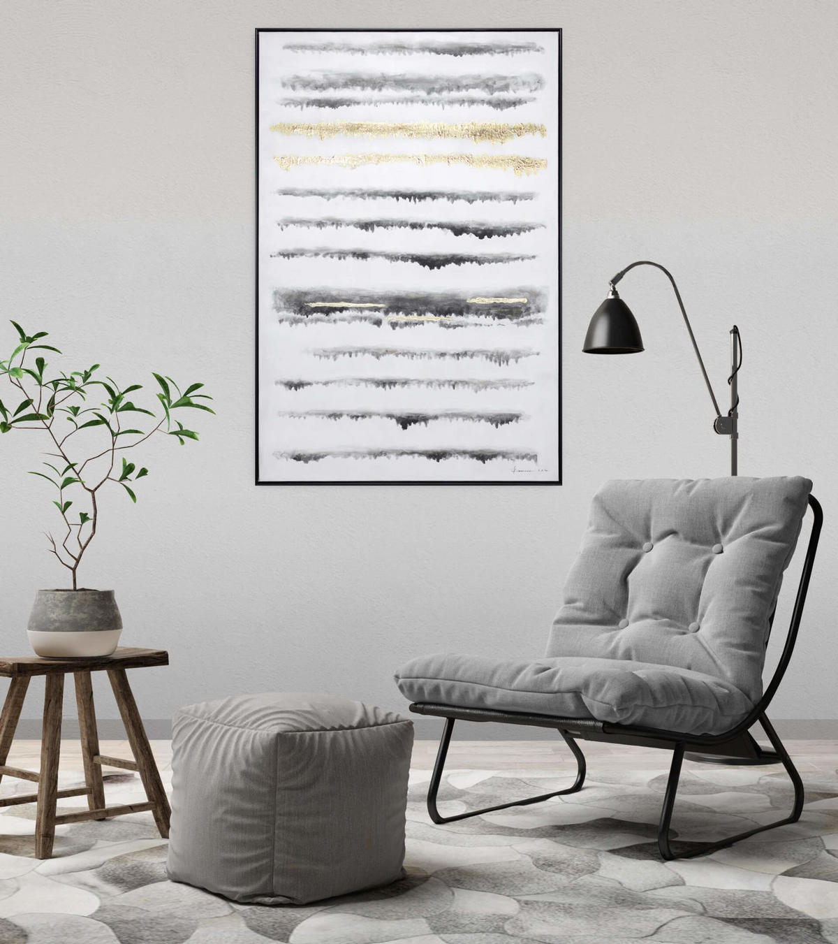 ACRYLBILD HANDGEMALT Weiß 83/123 cm - Schwarz/Grau, Textil (82.5/122.5cm) - KUNSTLOFT