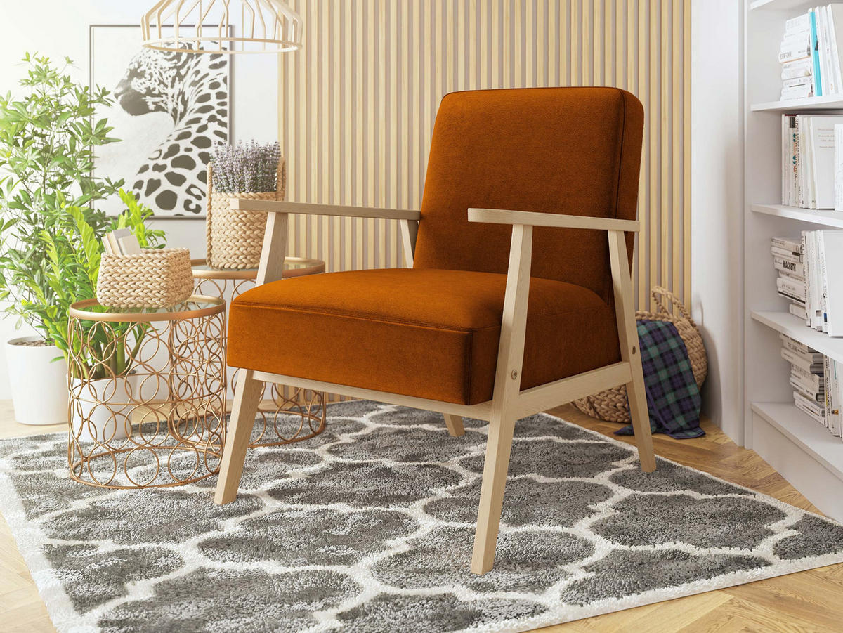 SESSEL Retro - Naturfarben/Bronzefarben, Holz/Textil (59/76/67cm) - MIRJAN24