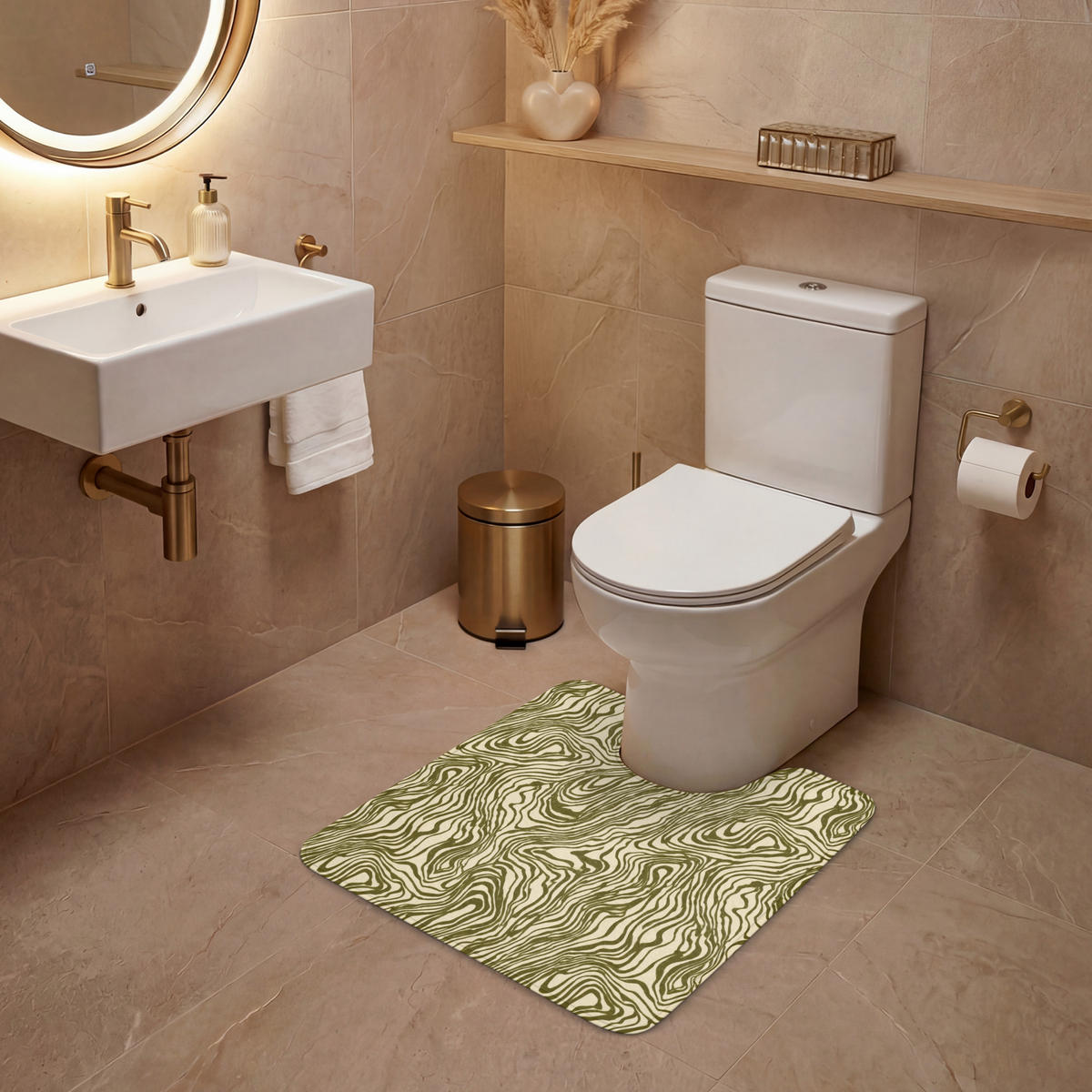 WC PŘEDLOŽKA Abstraktní - Mramor - Zelený 55x60 cm - tmavě zelená, textil/plast (55/1cm) - OnlyWow