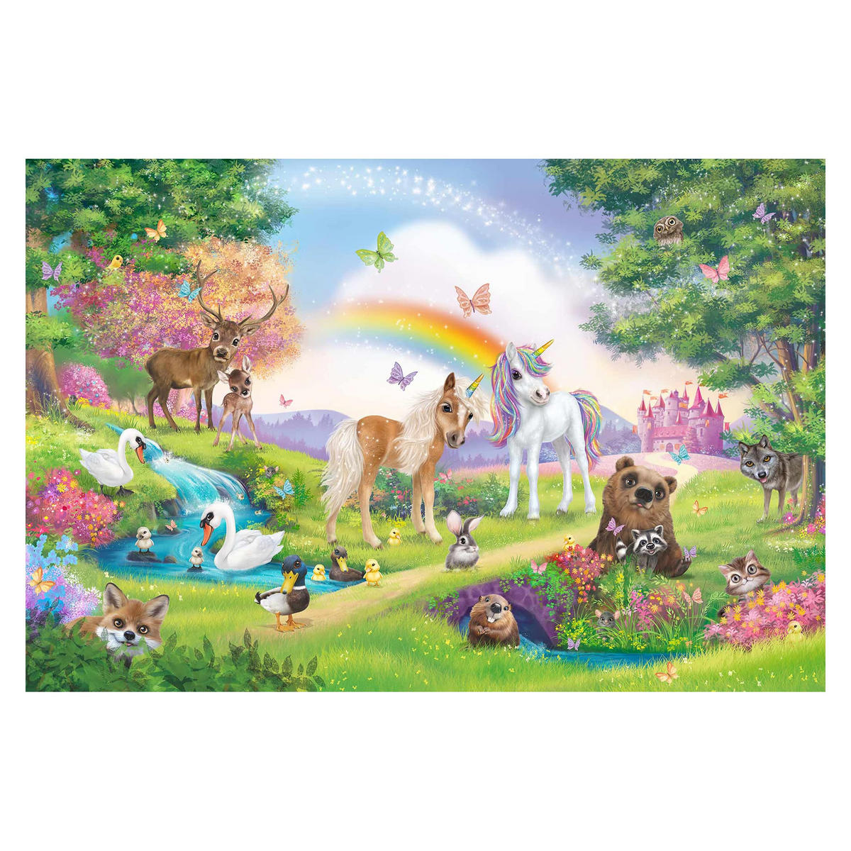 FOTOTAPETE Zauberwald mit Einhorn 432/290 cm - Multicolor, Papier (432/290cm) - Bilderwelten