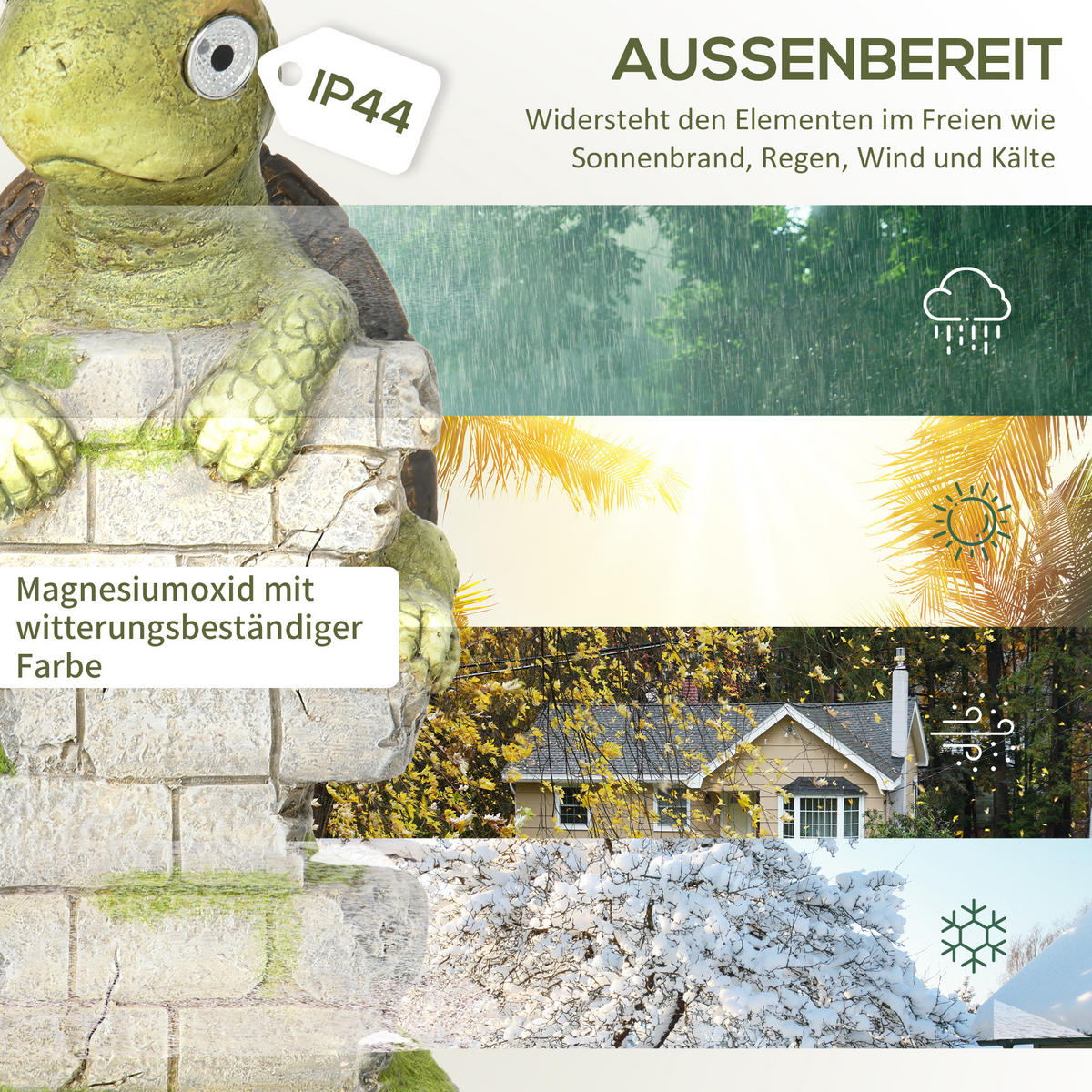 GARTENFIGUR "Schildkröte" mit LED Solarleuchte, Outdoor-Ornament für Rasen, Garten, Hof - Grün, Kunststoff (18.5/36.5/17.5cm) - Outsunny