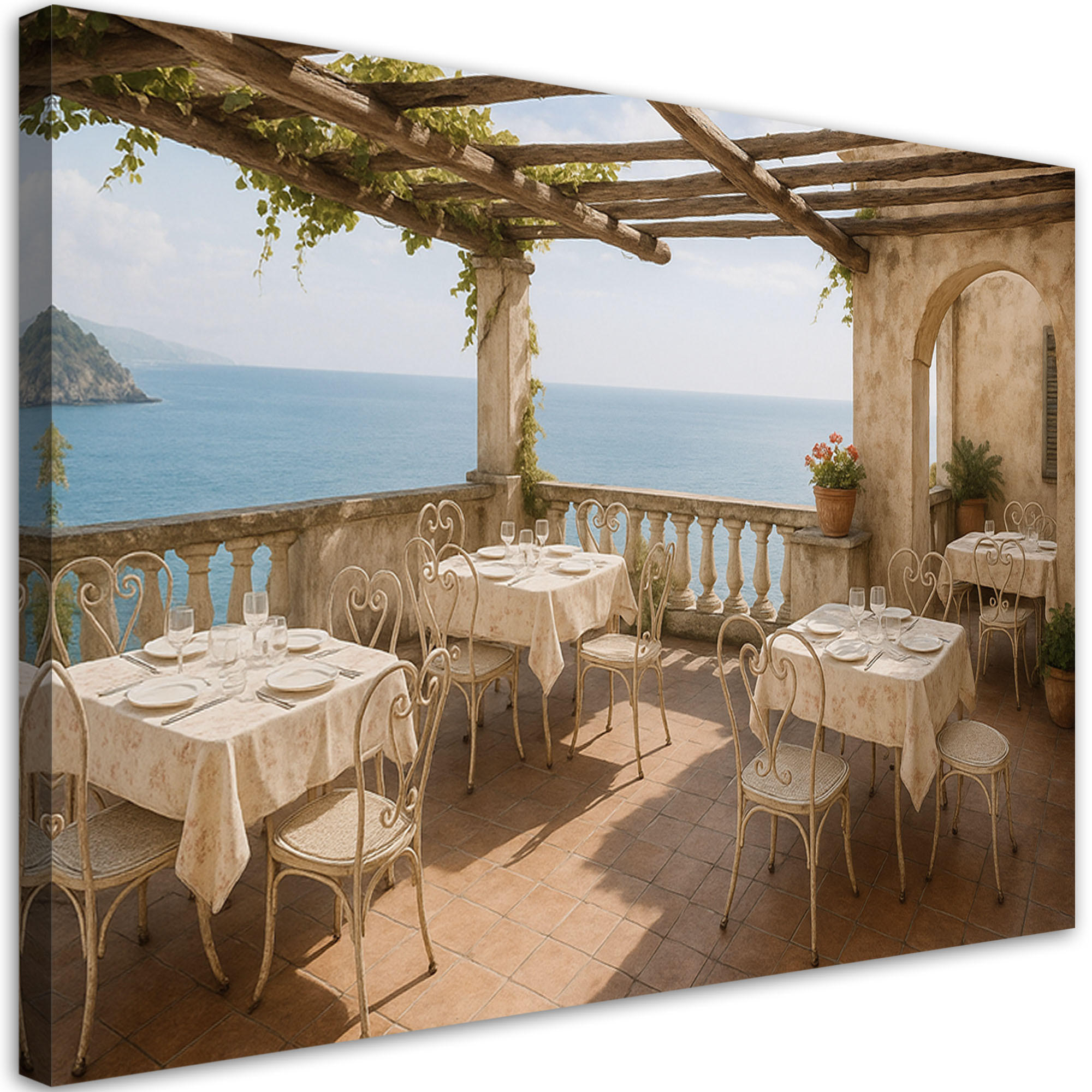 LEINWANDBILD Shabby Chic Meerblick von der Terrasse 60x40cm - Beige, Textil (60/40cm) - Feeby