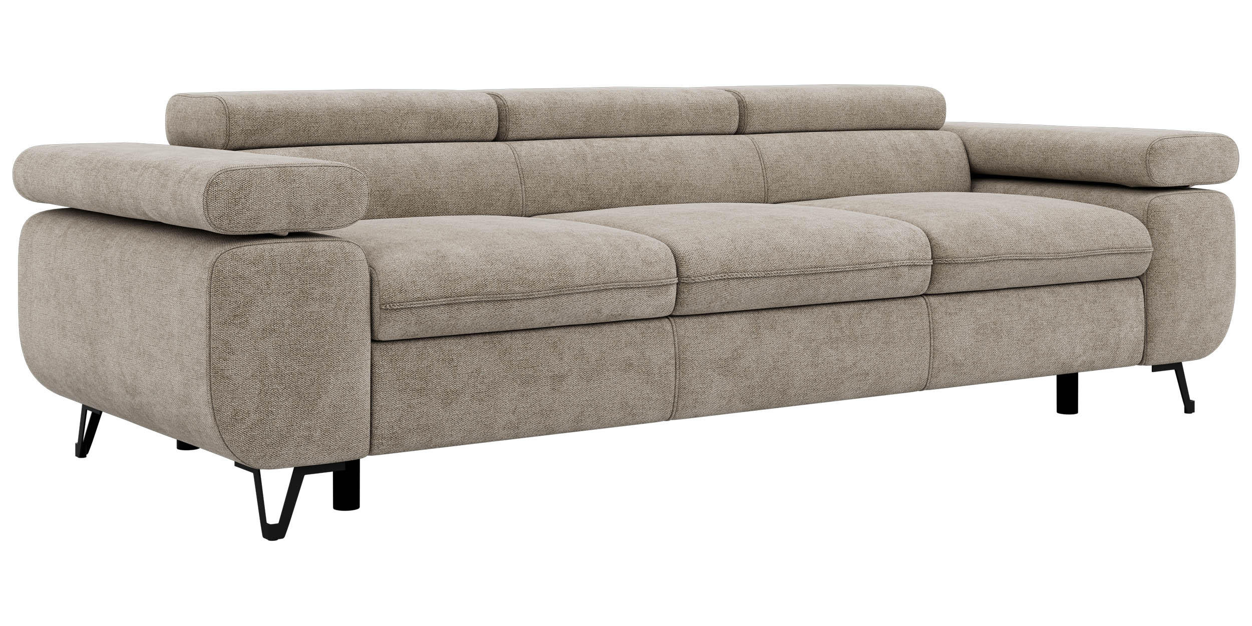 TŘÍMÍSTNÁ POHOVKA PETER 3 - Šedobéžová Štruktúrovaná látka - černá/šedobéžová, kov/textil (262/76/99cm) - MKS
