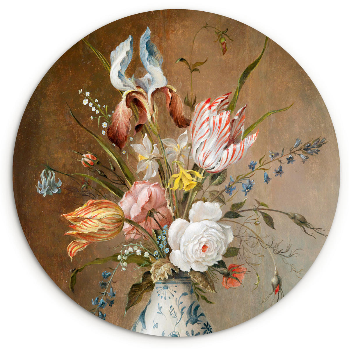 WANDBILD Stilleben mit Blumen - Balthasar van der Ast - Malerei 150x150 cm - Sandfarben, Kunststoff (150/150cm) - MuchoWow