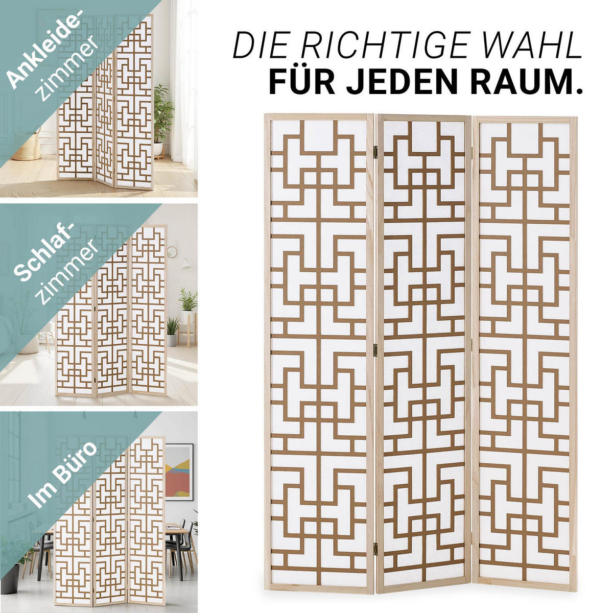 PARAVENT 120/170 cm Natur Holz Shoji - Naturfarben, Holz (120/170/2cm) - Homestyle4u