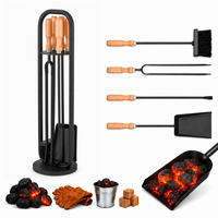 KAMINBESTECK Schwarz Natur 5er-Set Ständer - Schwarz, Holz/Metall (17/75/17cm) - Relaxdays