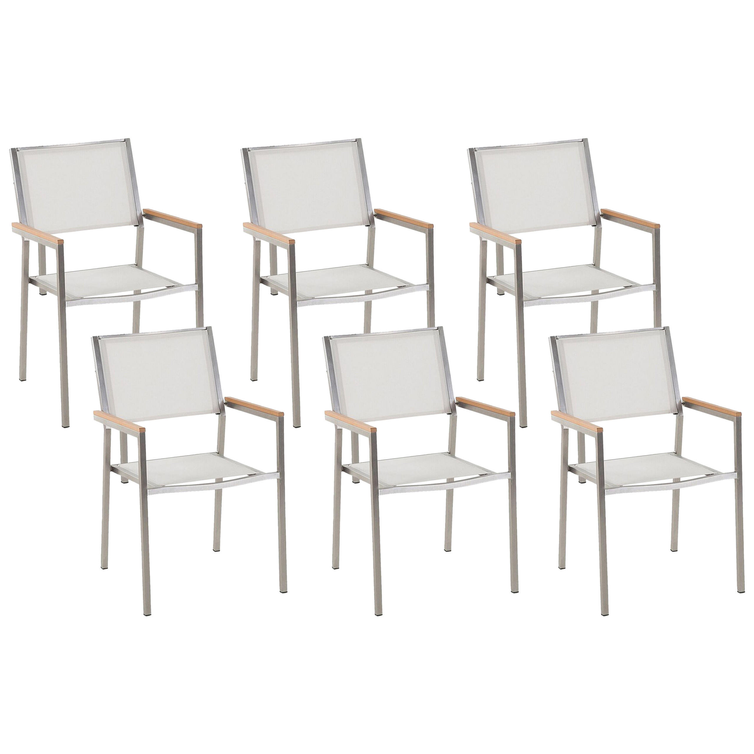 GARTENSTUHL 6er-Set weiß Edelstahl Grosseto - Hellbraun/Silberfarben, Metall (55/87/58cm) - Beliani