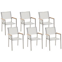 GARTENSTUHL 6er-Set weiß Edelstahl Grosseto - Hellbraun/Silberfarben, Metall (55/87/58cm) - Beliani