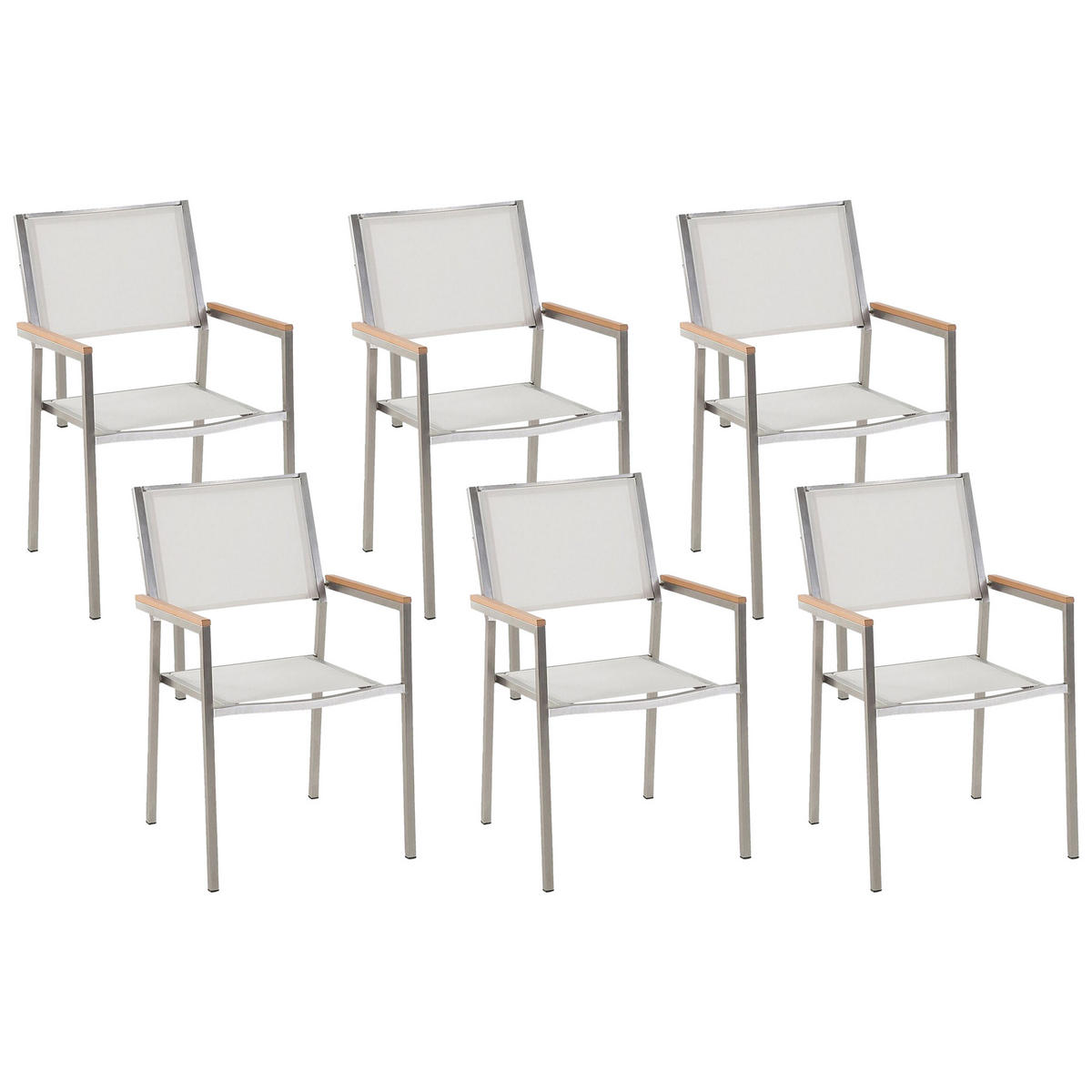 GARTENSTUHL 6er-Set weiß Edelstahl Grosseto - Hellbraun/Silberfarben, Metall (55/87/58cm) - Beliani