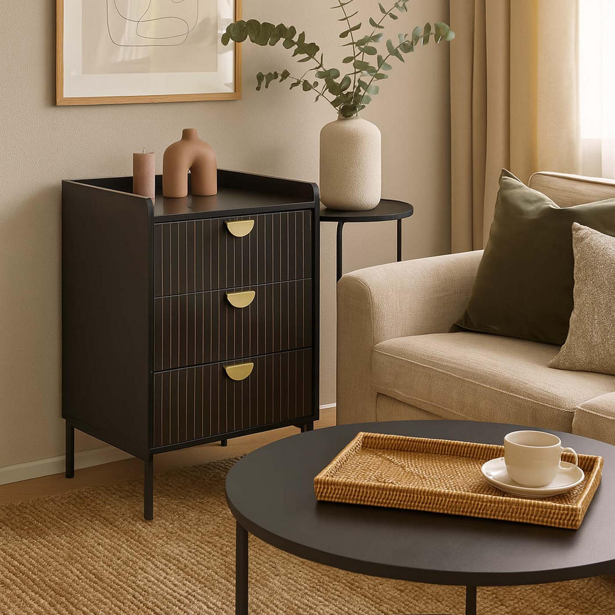 KOMODA Černá - černá, dřevo (50/77/42cm) - MCW