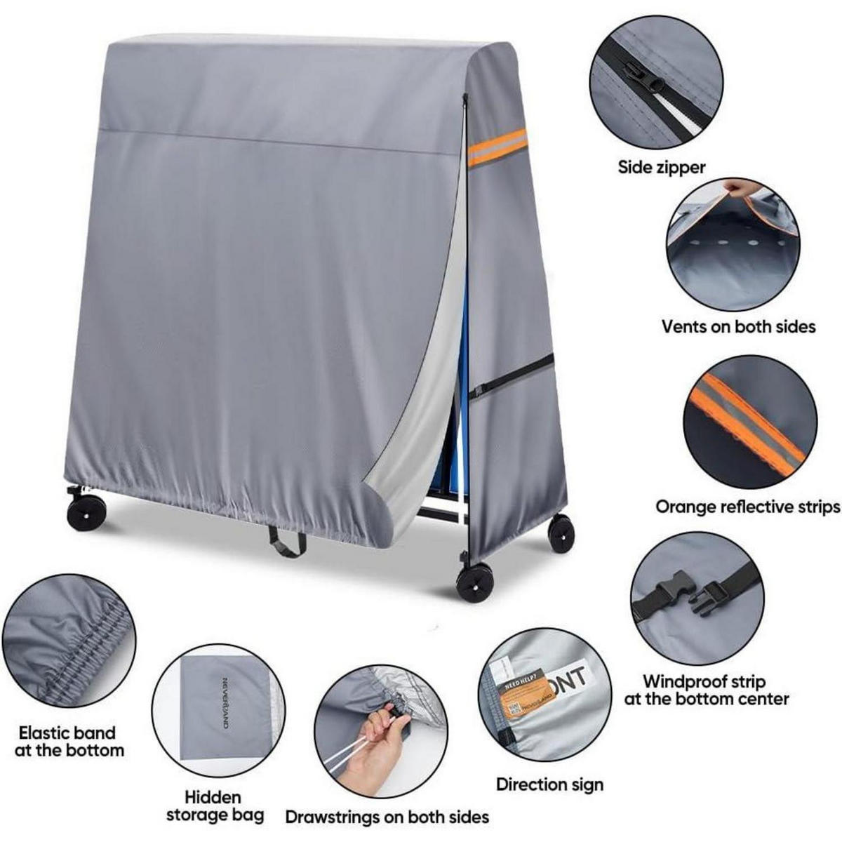 TISCHTENNISPLATTENABDECKUNG Grau 165 x 70 x 185 cm - Grau, Textil (70/185/185cm)