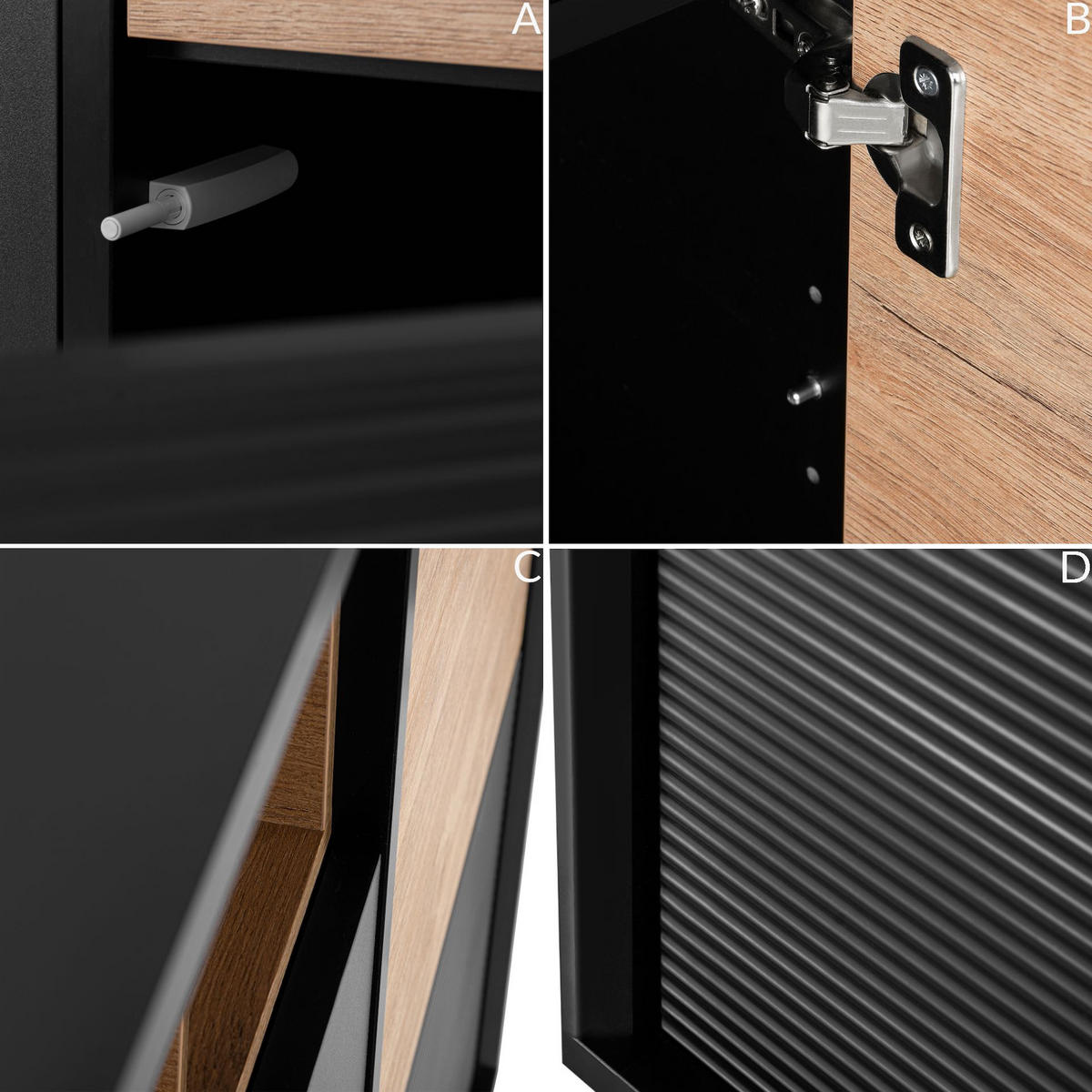 KOMMODE LOFTY Außenseiteneinlage, schwarz / Eiche natur - Eichefarben/Multicolor, Holzwerkstoff (102/109/41cm) - KONSIMO®