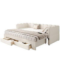 TAGESBETT 90/200 cm ausziehbar auf 180/200 cm mit 2 Schubladen, USB- und Typ-C-Anschluss, Leinenbezug, Beige - Beige, Textil (90/200cm) - Redom